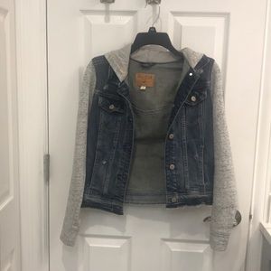 Denim jacket w/ grey hood